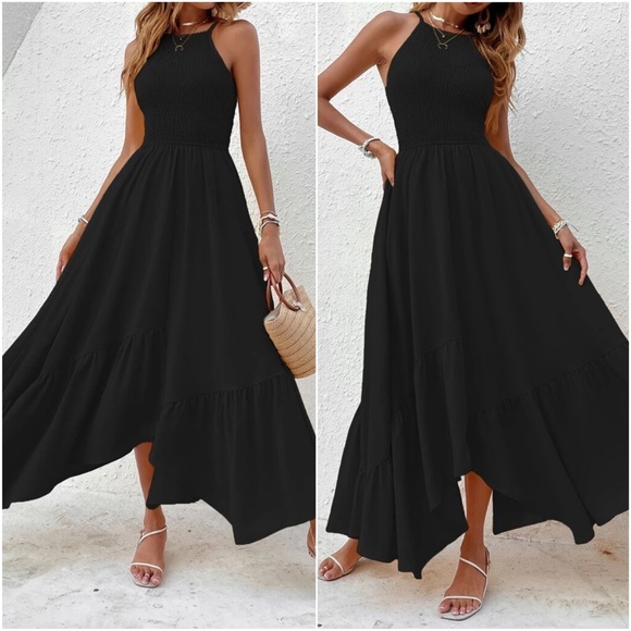 Boho Ruffle Hem Cami Solid Maxi Dress - Picture 2 of 13